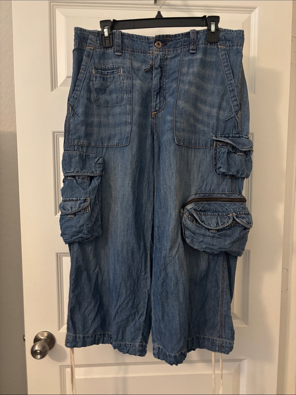 VTG Polo Jean Co Ralph Lauren No 6 Blue Cargo Denim Capris SZ M Utility 90s rare